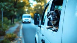 camion blanc avec un chien